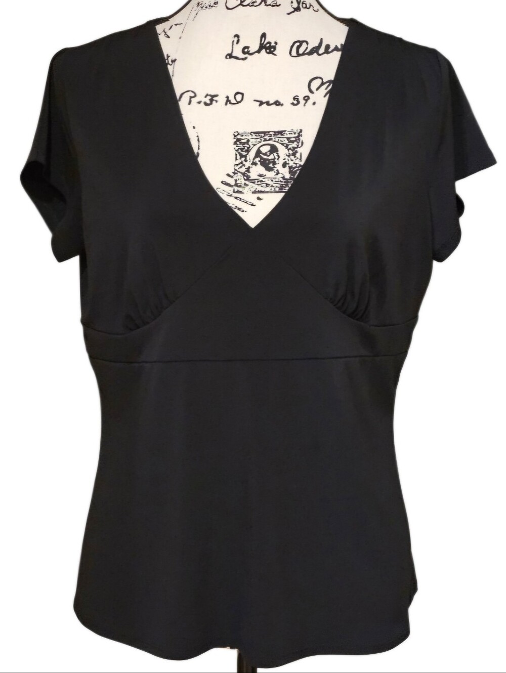 Liz Claiborne Black V-Neck Empire Waist Blouse